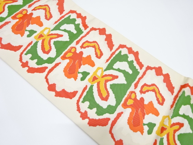 JAPANESE KIMONO / VINTAGE UNUSED FUKURO OBI / WOVEN STRIPE & ABSTRACT